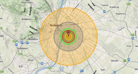 Egy 550 kilotonnás nukleáris töltet robbanásának hatása Budapestre