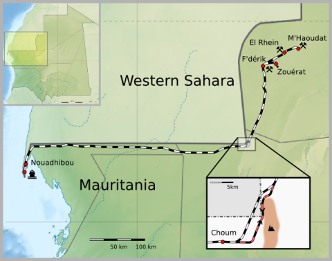 A Vasérc-expressz útvonala, forrás: [[http://en.wikipedia.org/wiki/File:Map_Mauritania_Railway.png|Wikipedia]]